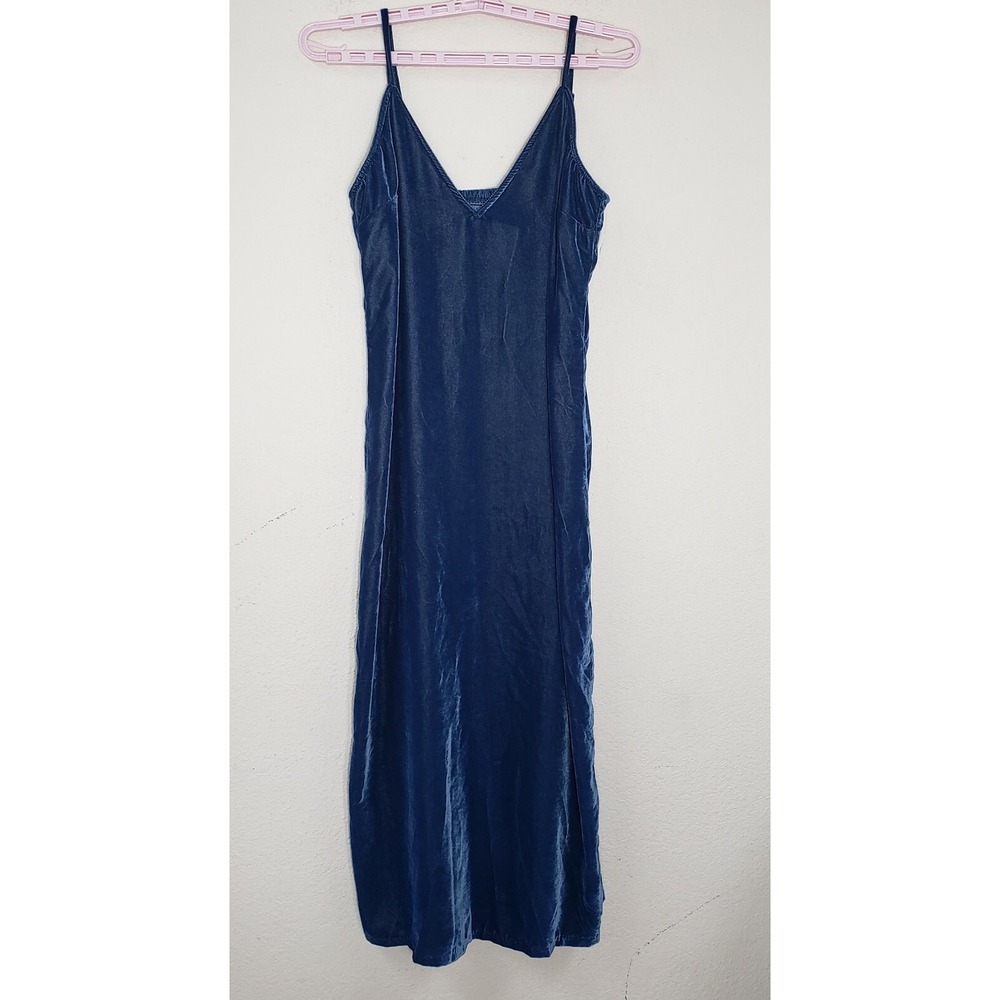 New With Tags‎ OLD NAVY Blue Velvet Midi Slip Dress Size Medium Spaghetti Straps